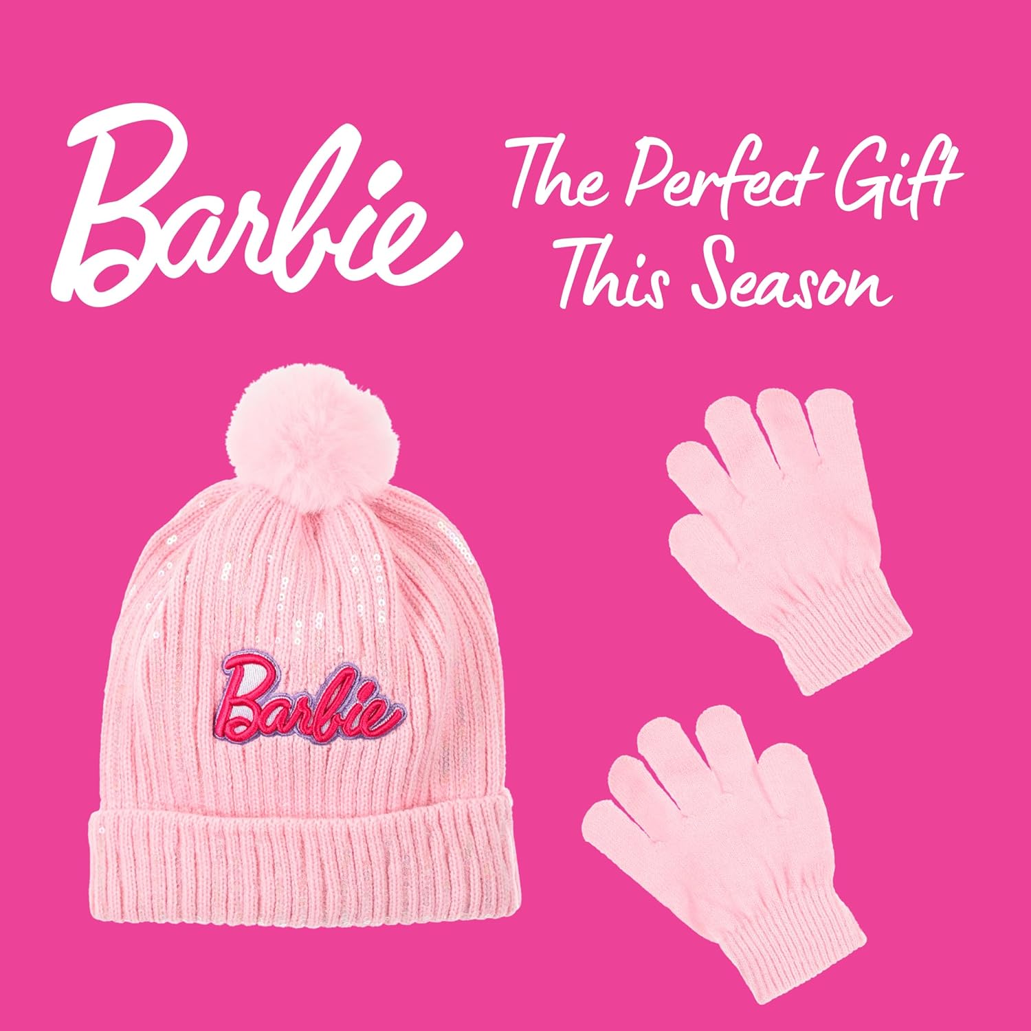Ensemble bonnet Barbie rose avec gants pour fille, taille 53 – Image 7