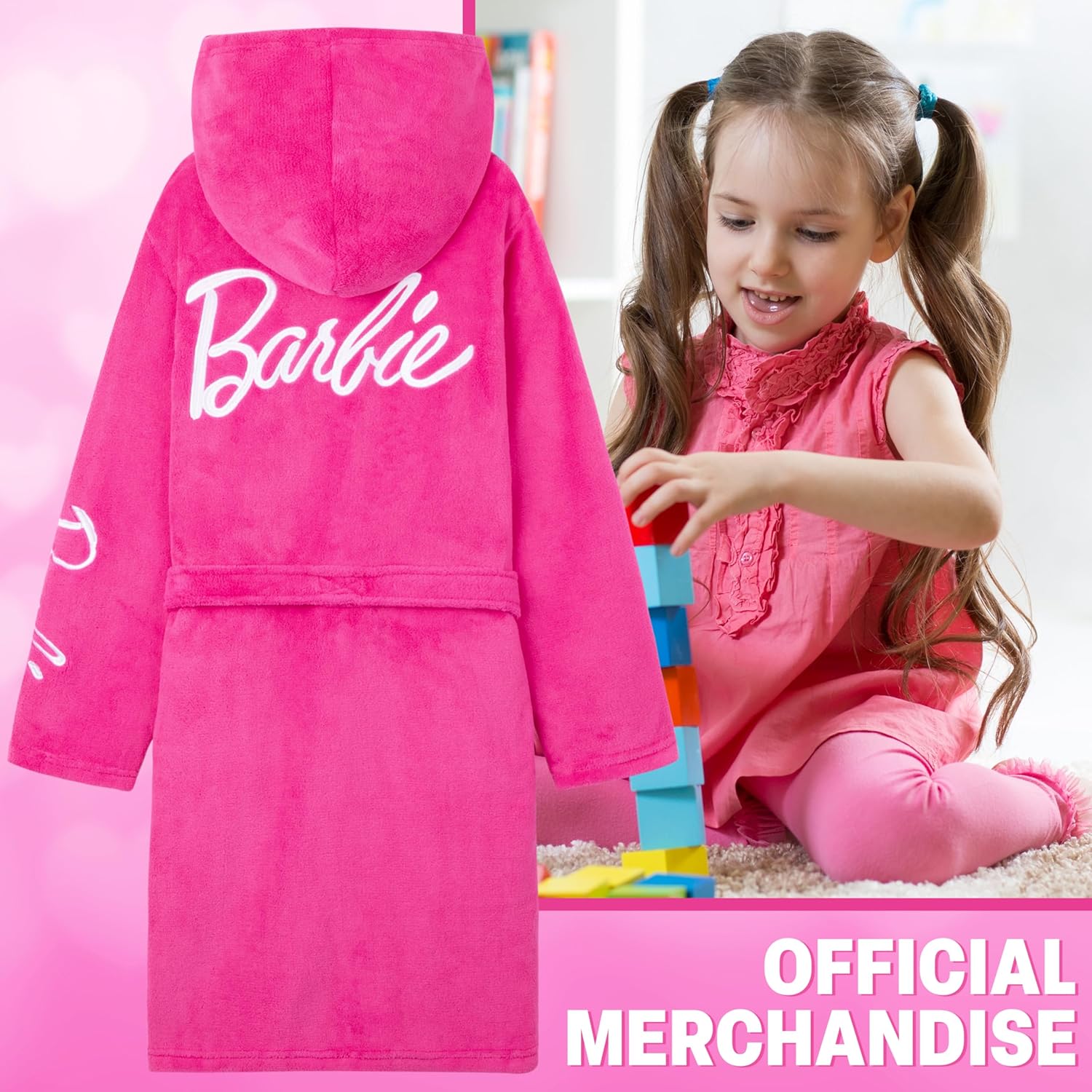 Peignoir polaire Barbie à capuche avec ceinture pour fille et ado – Image 4