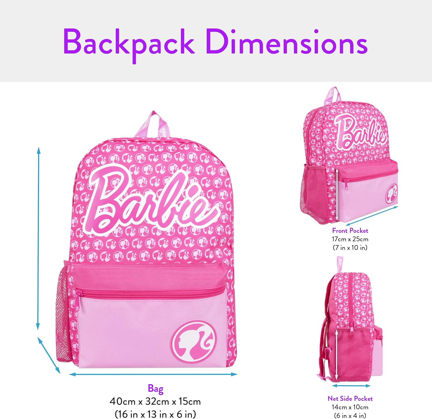 Sac à dos Barbie rose à imprimé silhouettes, taille unique – Image 5