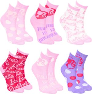 Barbie, lot de 6 chaussettes en coton pour fille, tailles 23 à 34