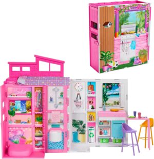 Barbie Coffret Maison de vacances avec poupée et 4 zones de jeu