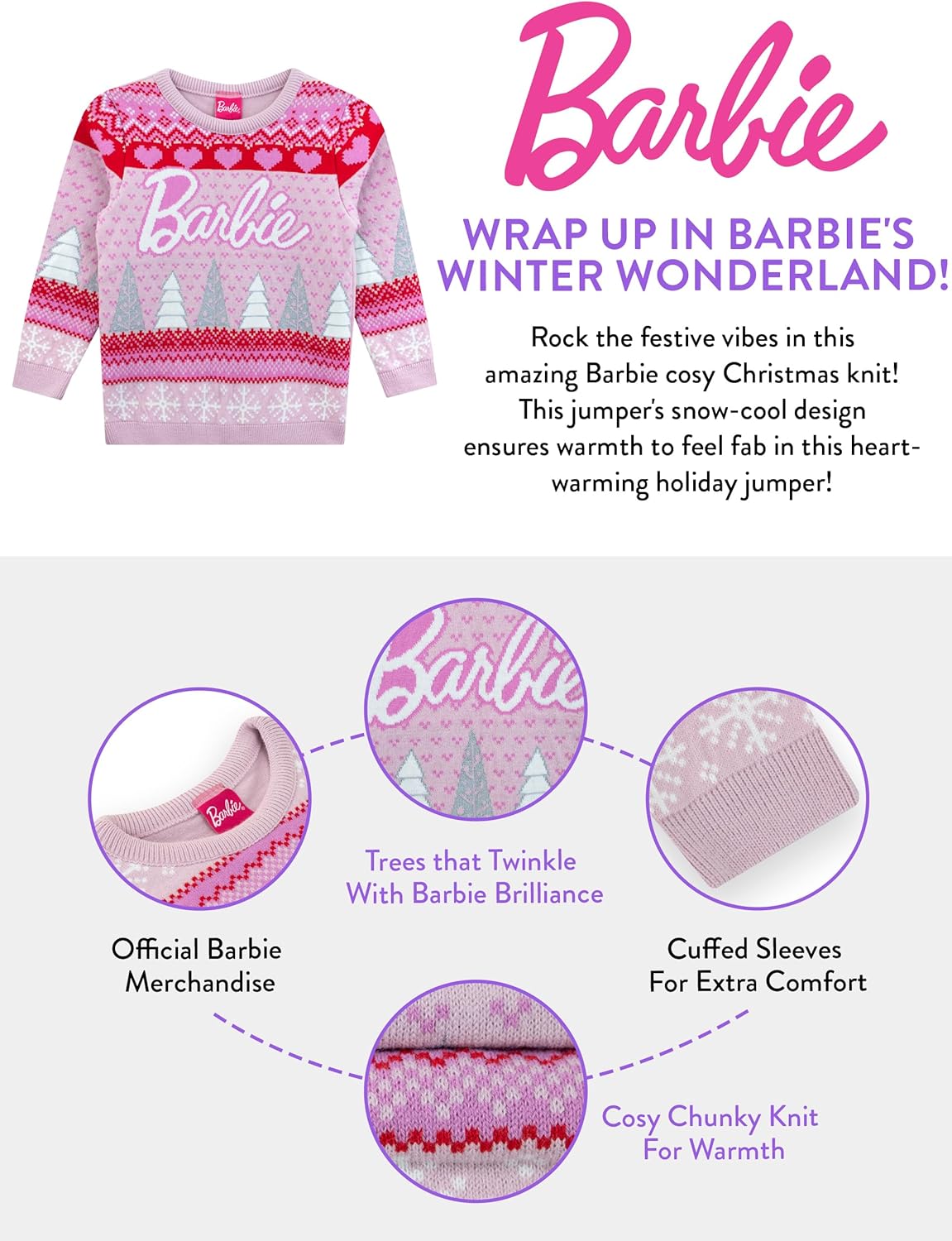 Pull de Noël Barbie femme rose, rouge et blanc – Image 6