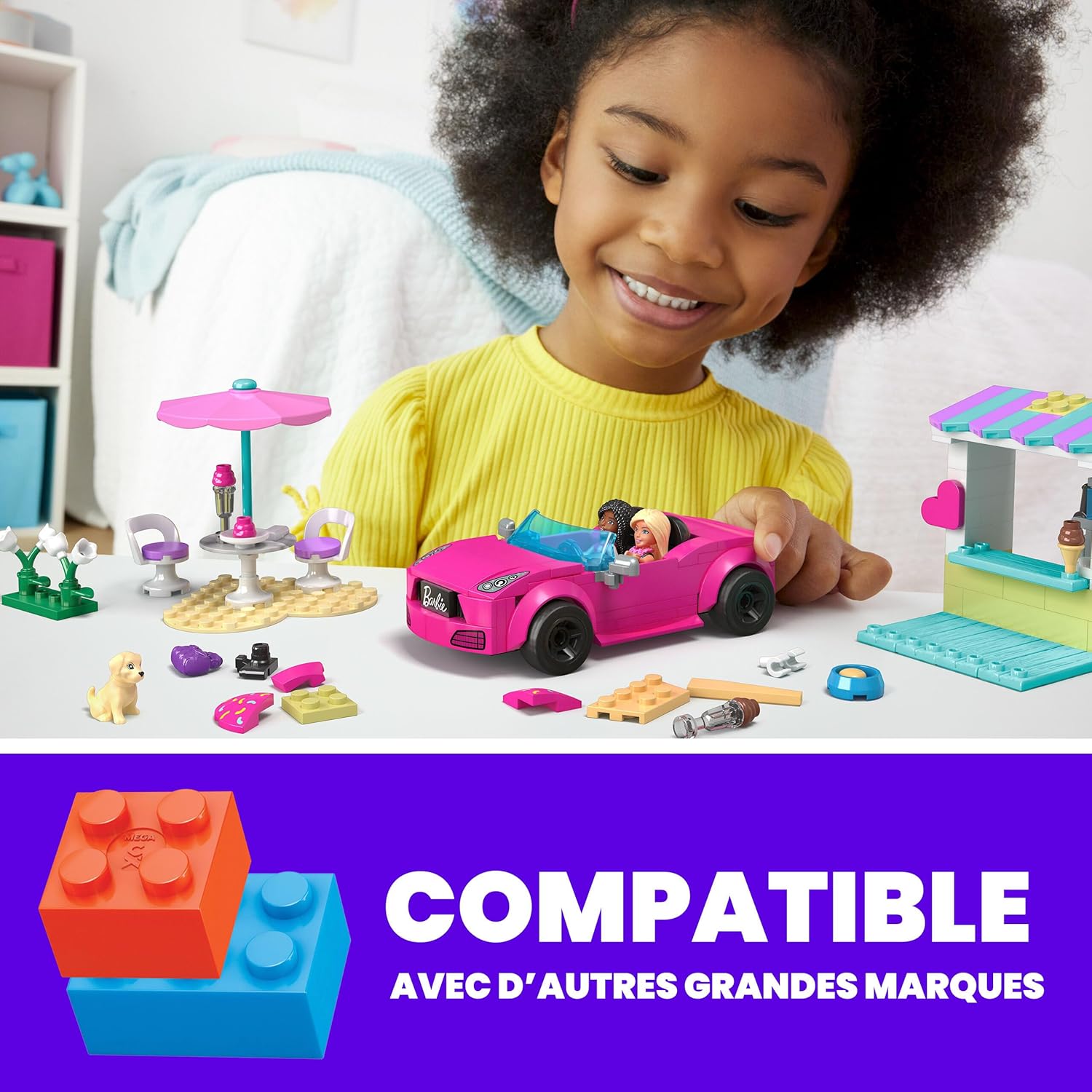 Barbie décapotable rose convertible avec stand de glaces, 225 blocs – Image 3