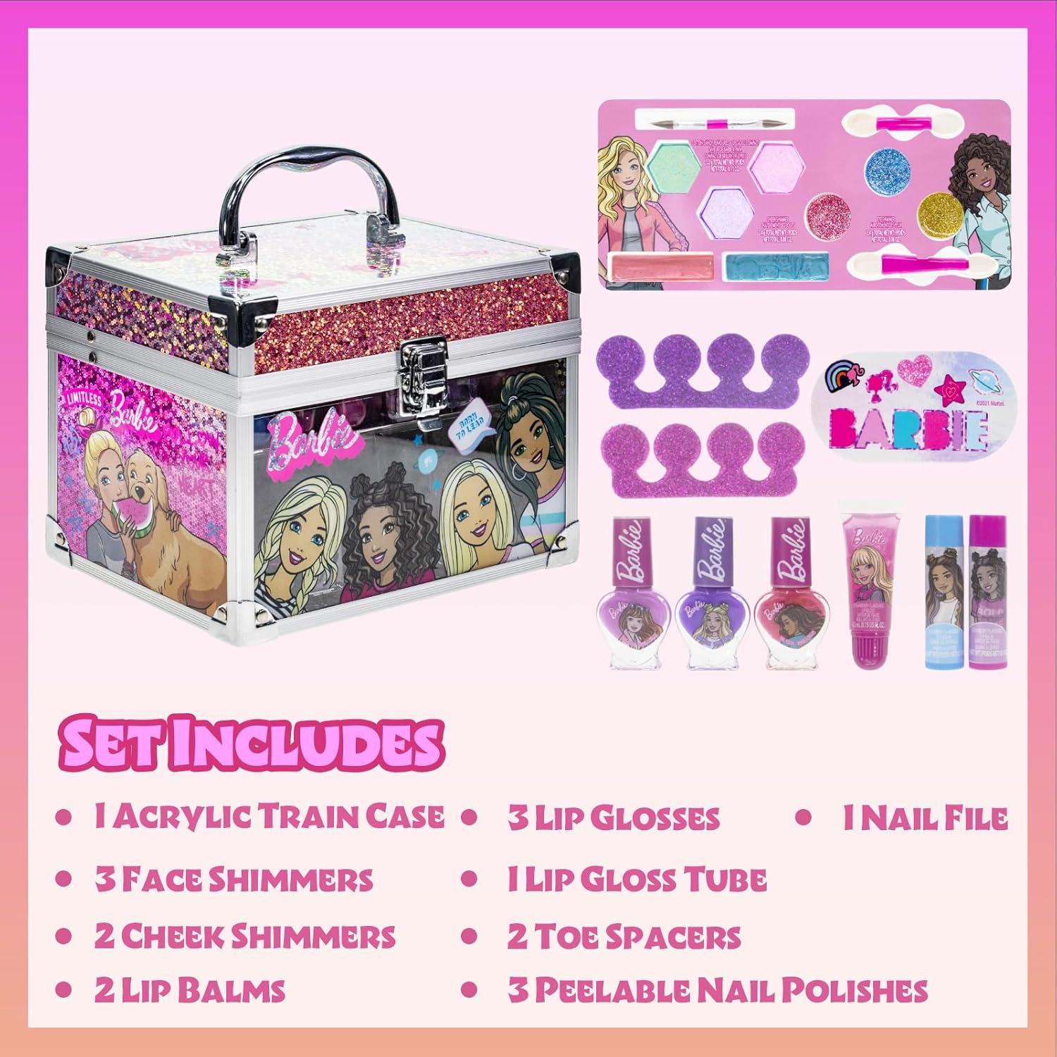 Kit de maquillage Barbie pour enfants avec mallette en acrylique, par Townley Girl – Image 2