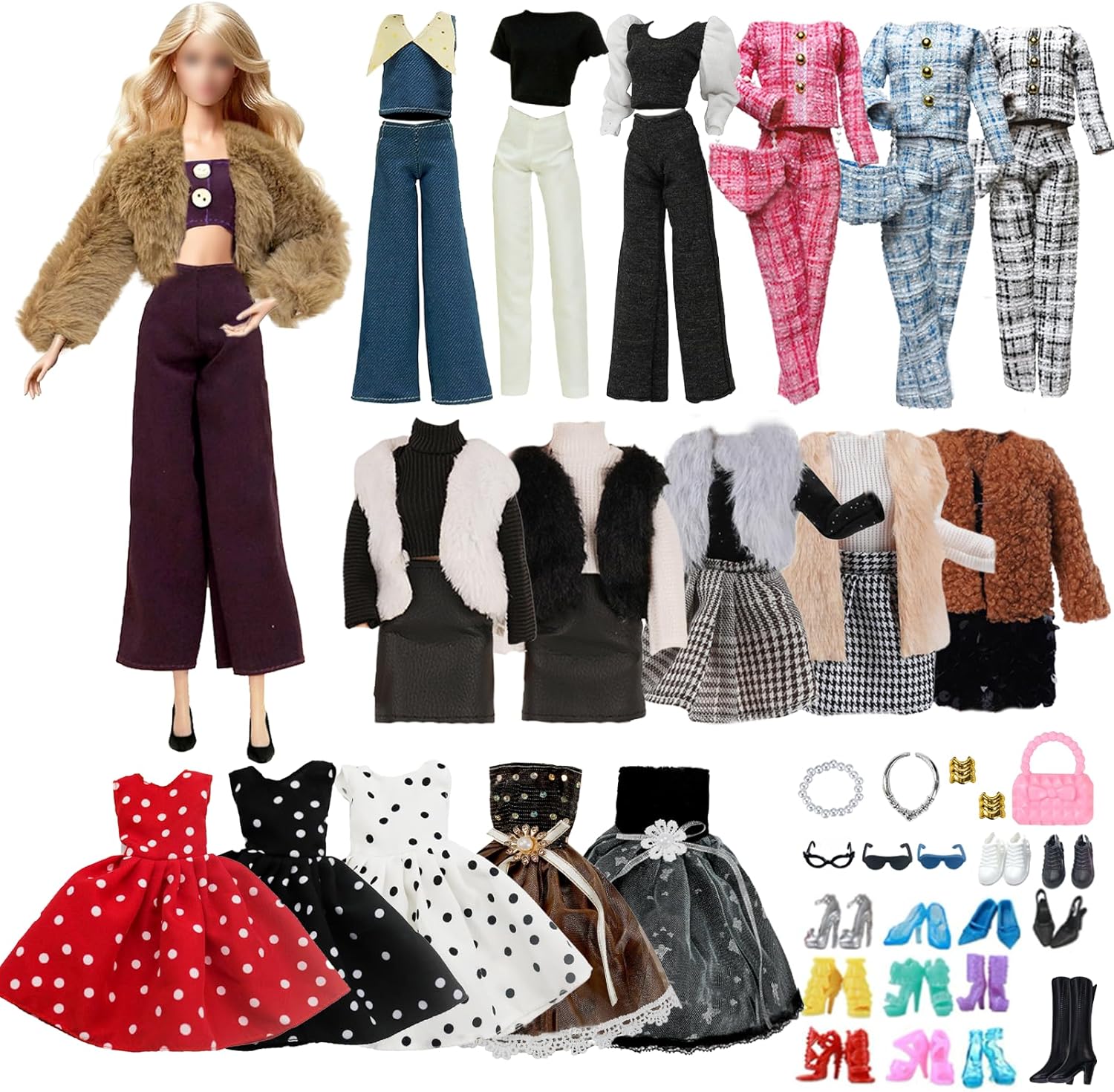 Coffret Barbie 21 vêtements et accessoires marron pour poupée 11,5