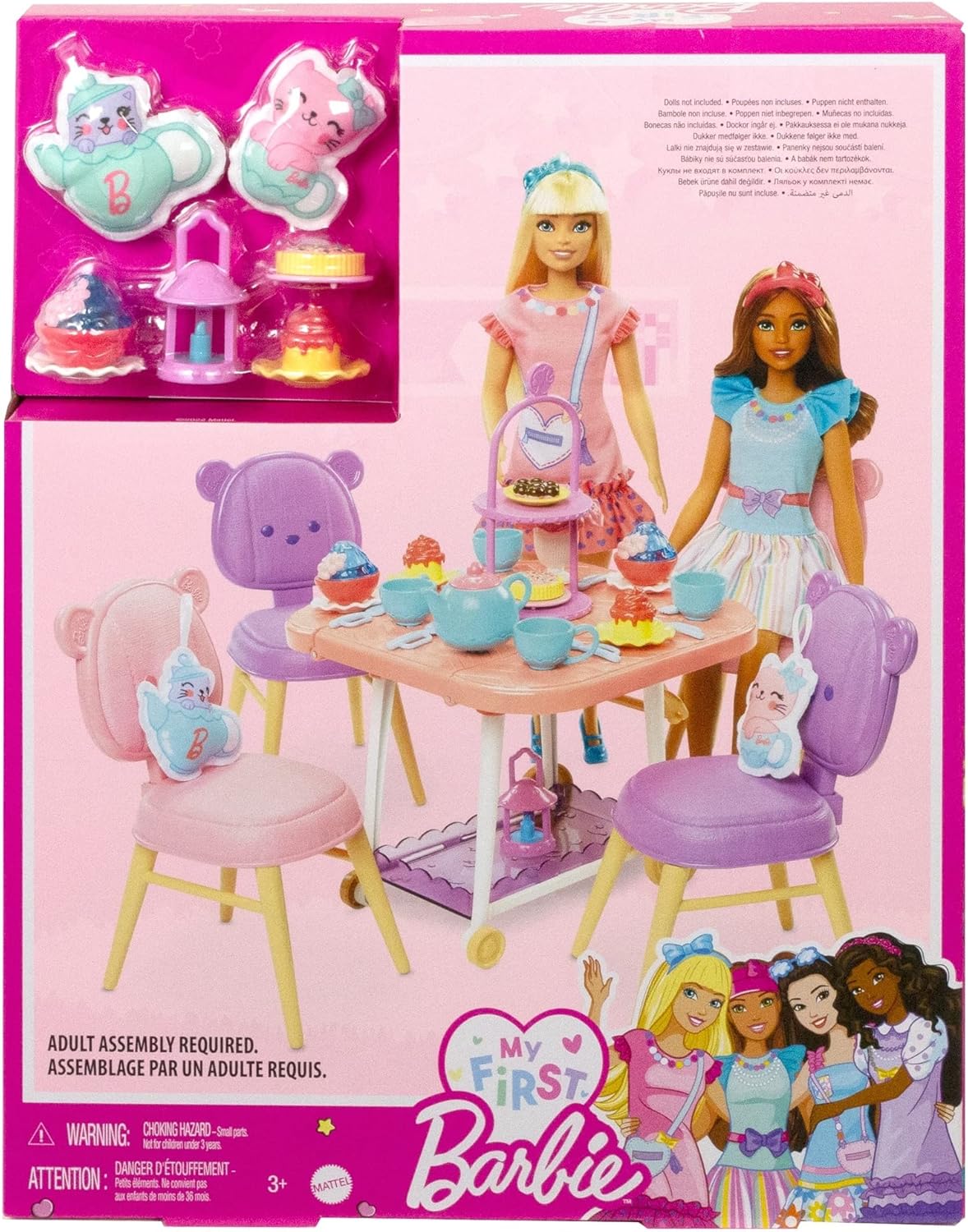 Ma Première Barbie, coffret Heure du Goûter jeu de thé avec chariot de desserts, 18 accessoires et 2 peluches HMM65 – Image 6