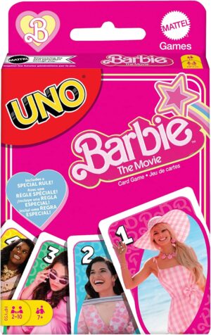 UNO Barbie Le Film avec règle spéciale « Trop jouée »