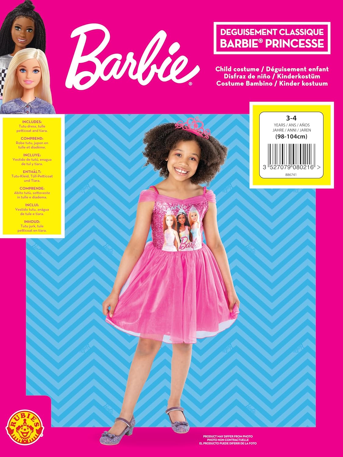 Costume Barbie princesse avec robe tutu rose et top imprimé Barbie – Image 6