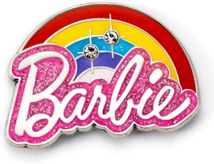 Badge à épingle Barbie rose au logo arc-en-ciel en zinc