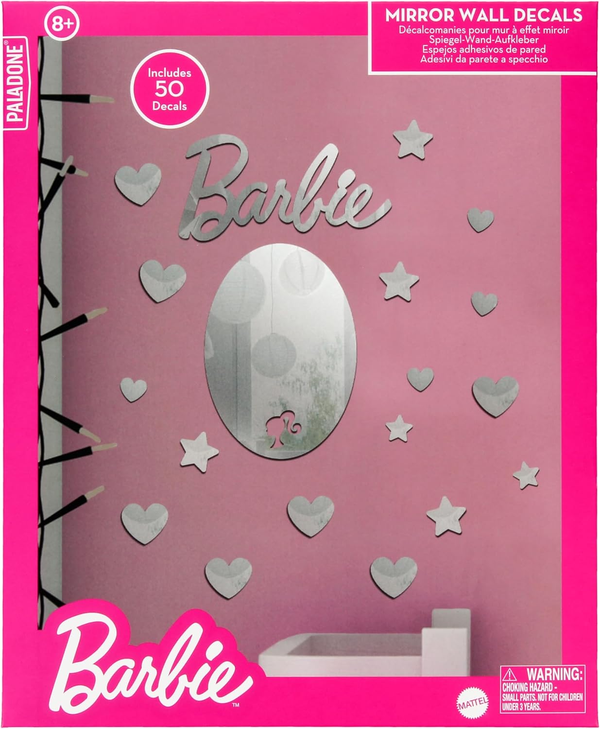 Autocollants muraux Barbie Mattel effet miroir, cœurs et étoiles