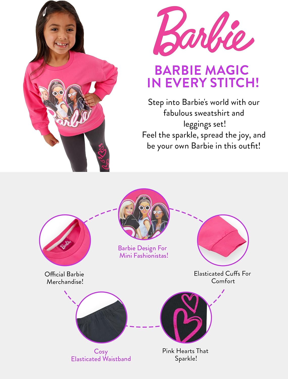 Ensemble Barbie coordonné sweat-shirt et leggings fille – Image 7