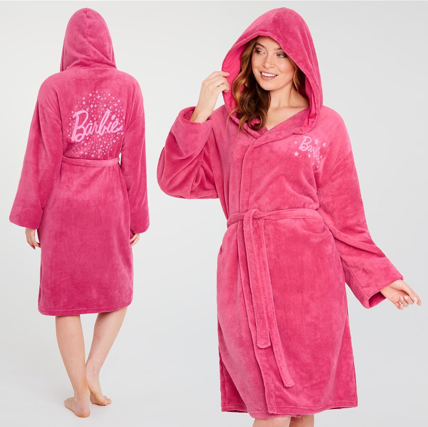 Peignoir Barbie à capuche pour femme, robe de chambre rose – Image 3