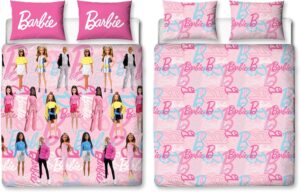 Parure de lit Barbie réversible rose en polyester, taille Full