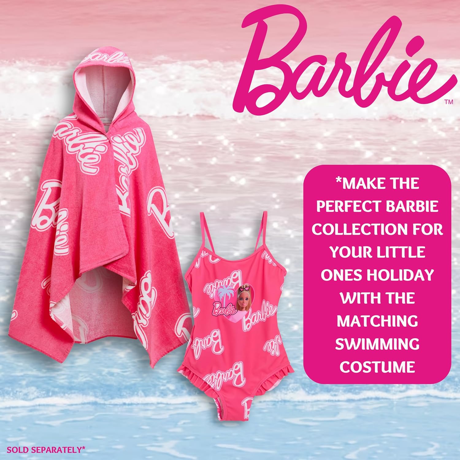 Serviette poncho à capuche Barbie rose 2 en 1 en 100% coton – Image 5