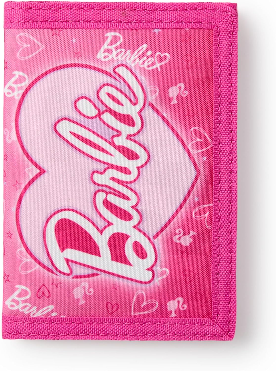 Portefeuille Barbie rose à trois volets avec imprimé cœur, porte-cartes et porte-monnaie enfant – Image 3