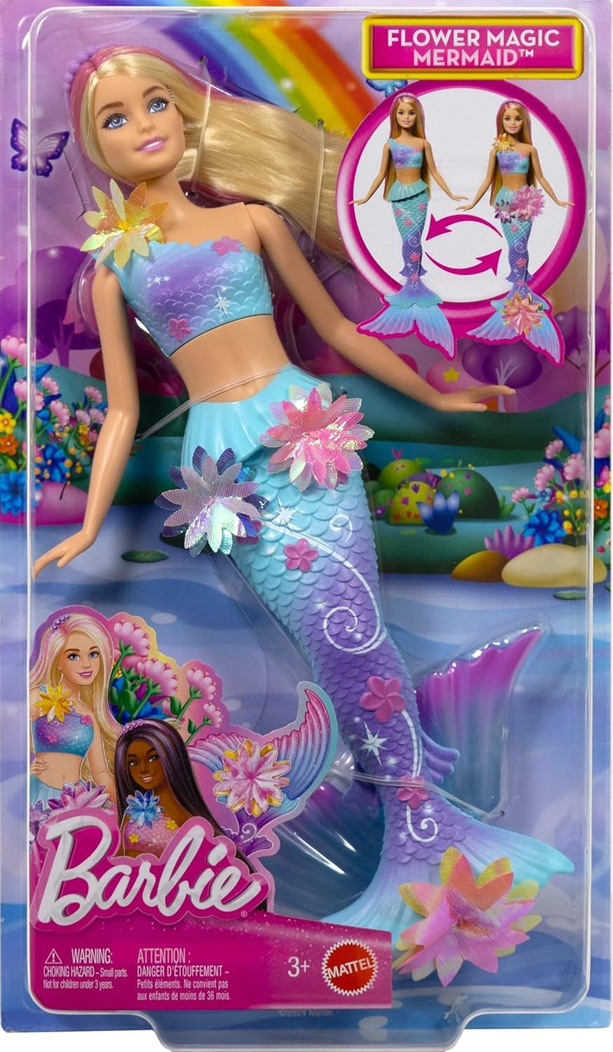 Barbie Sirène Fleur Magique blonde aux fleurs surprise et mèches roses – Image 6