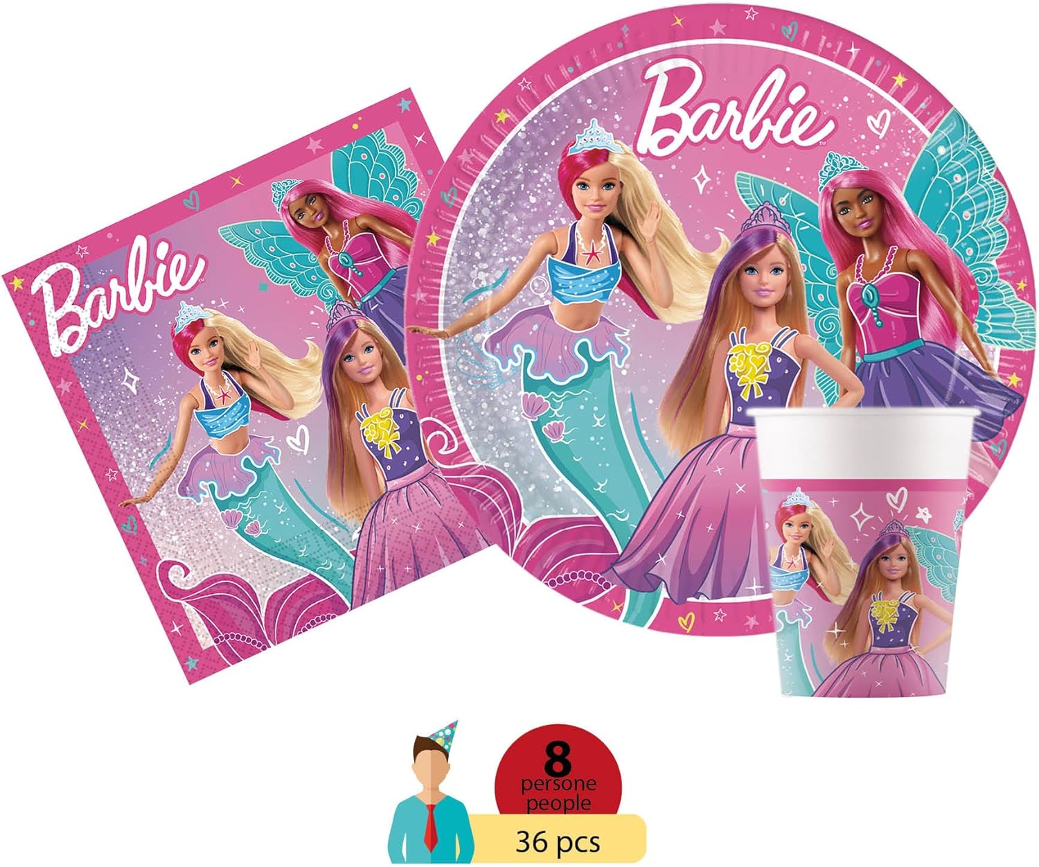 Kit de fête Barbie Fantasy pour 8 personnes, 36 pièces – Image 2