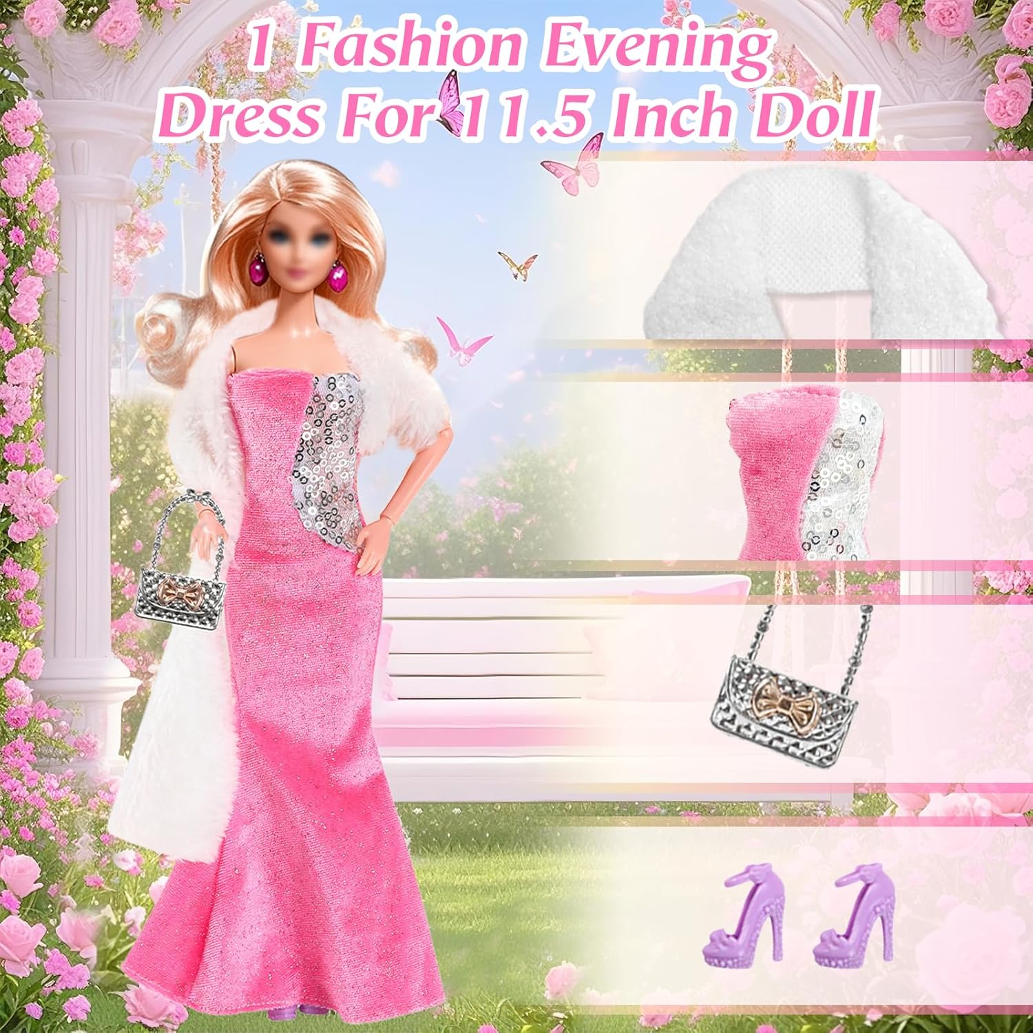 Lot Barbie de 19 vêtements de poupée avec vestes en peluche, robe en jean et 7 chaussures – Image 2