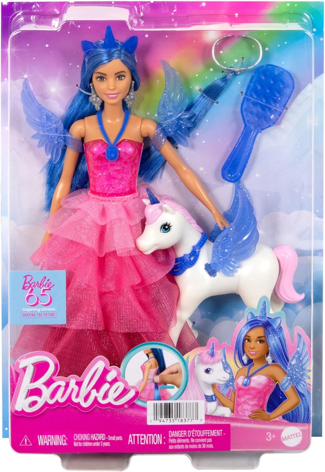 Poupée Barbie Licorne 65e anniversaire aux cheveux bleus HRR16 – Image 7