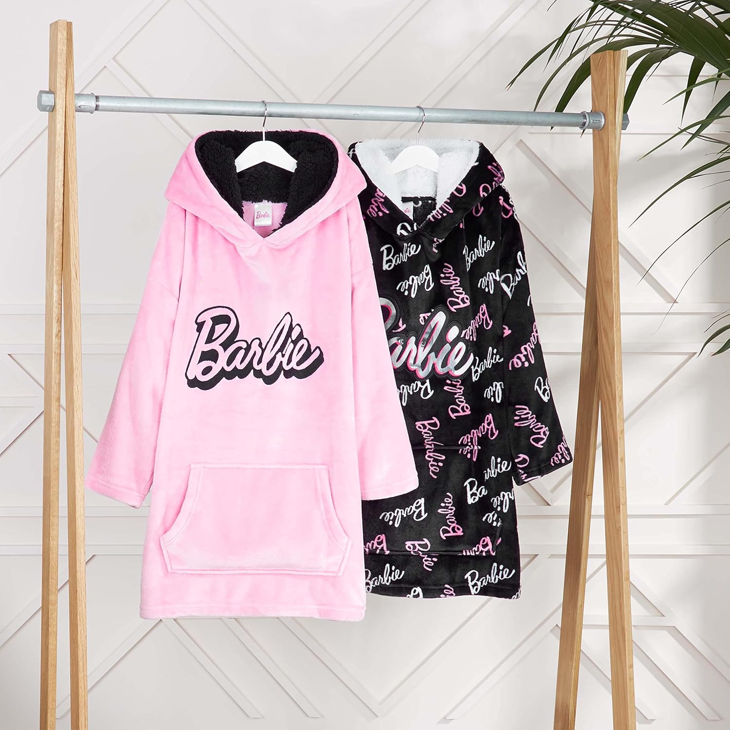 Barbie sweat plaid rose à capuche oversize en polaire pour fille – Image 2