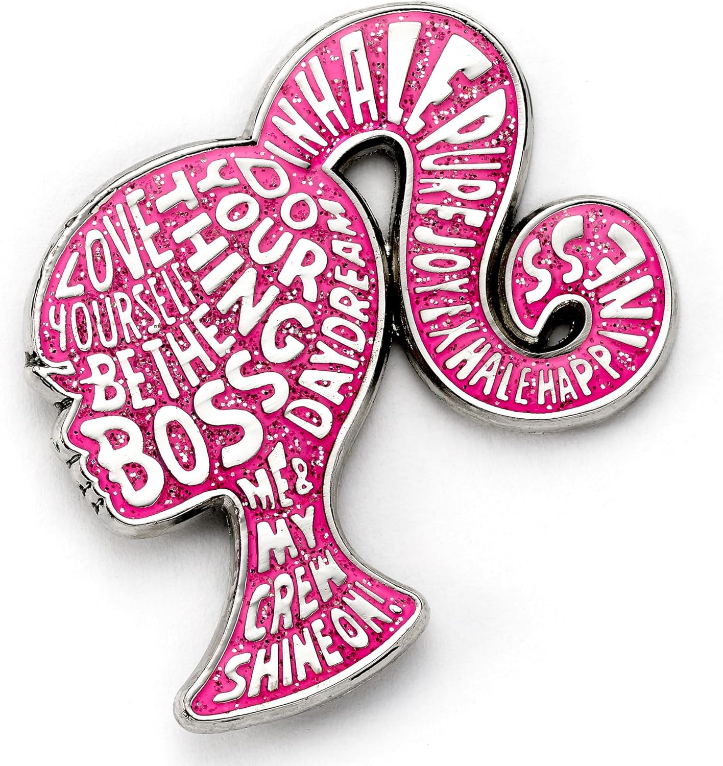 Pin's Barbie silhouette scintillante en émail rose, taille unique, Zinc