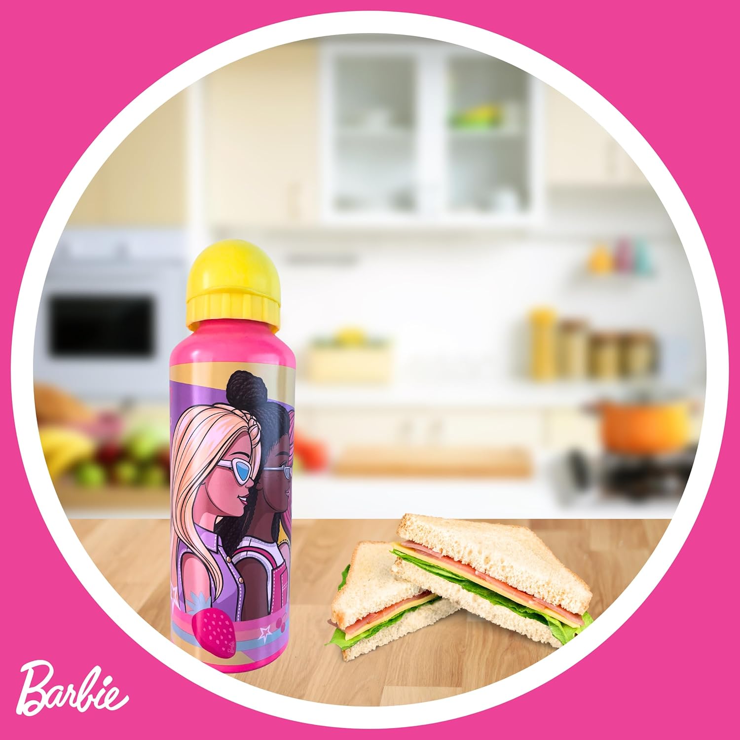 Gourde Barbie réutilisable en acier inoxydable 500 ml jaune – Image 4