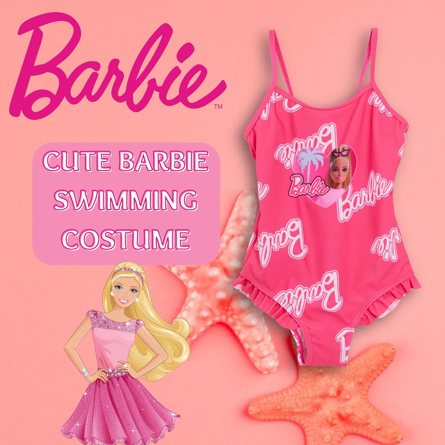 Maillot de bain une pièce Barbie rose pour filles – Image 2