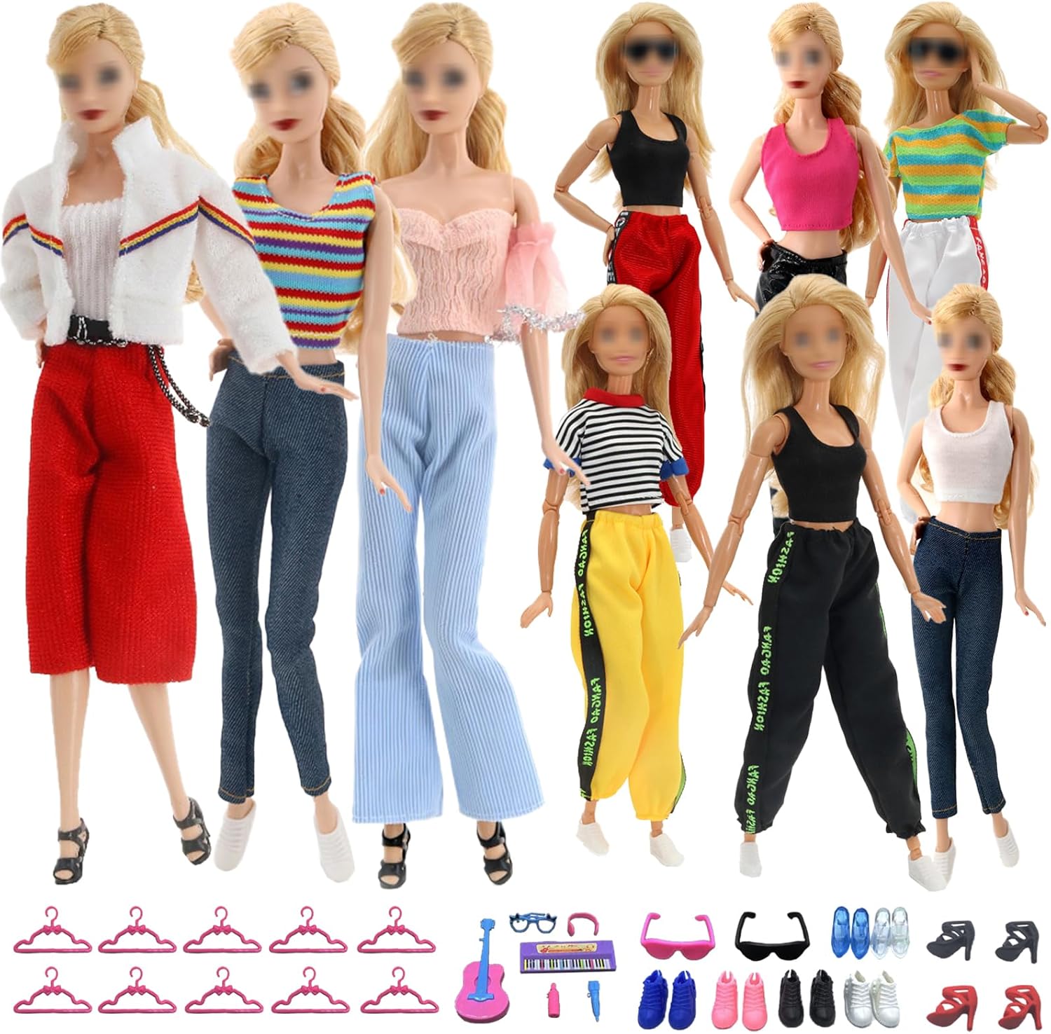 Ensemble compatible avec Barbie : 6 hauts, 6 pantalons et accessoires