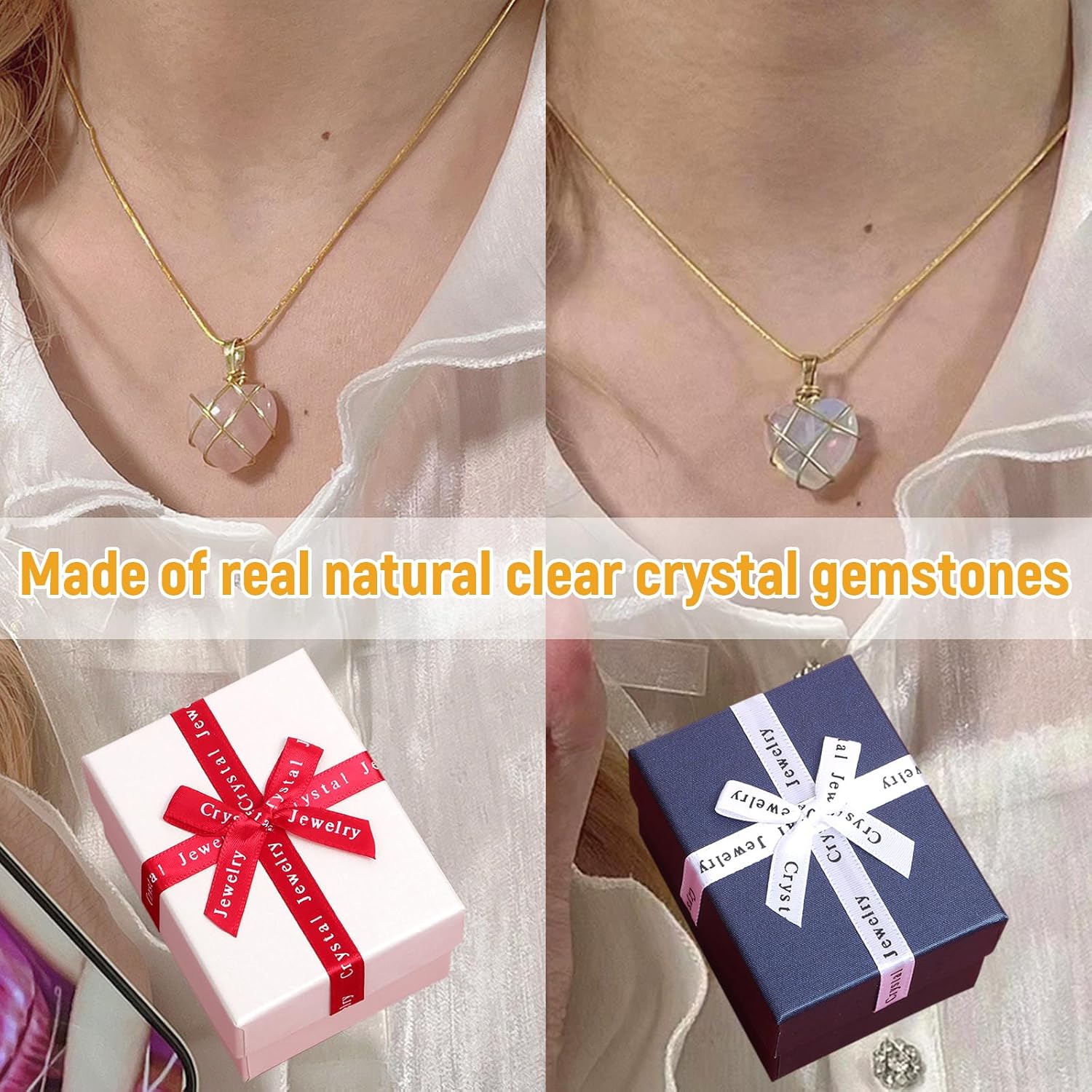 Collier Barbie rose avec pendentif cœur en cristal naturel – Image 5