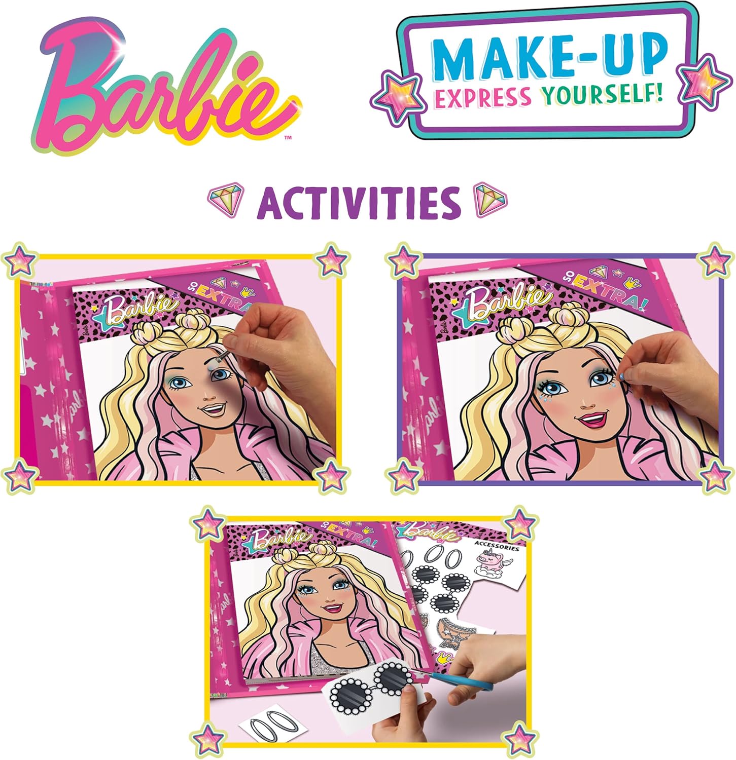 Barbie carnet de croquis maquillages avec miroir, trousse créative dès 5 ans – Image 4