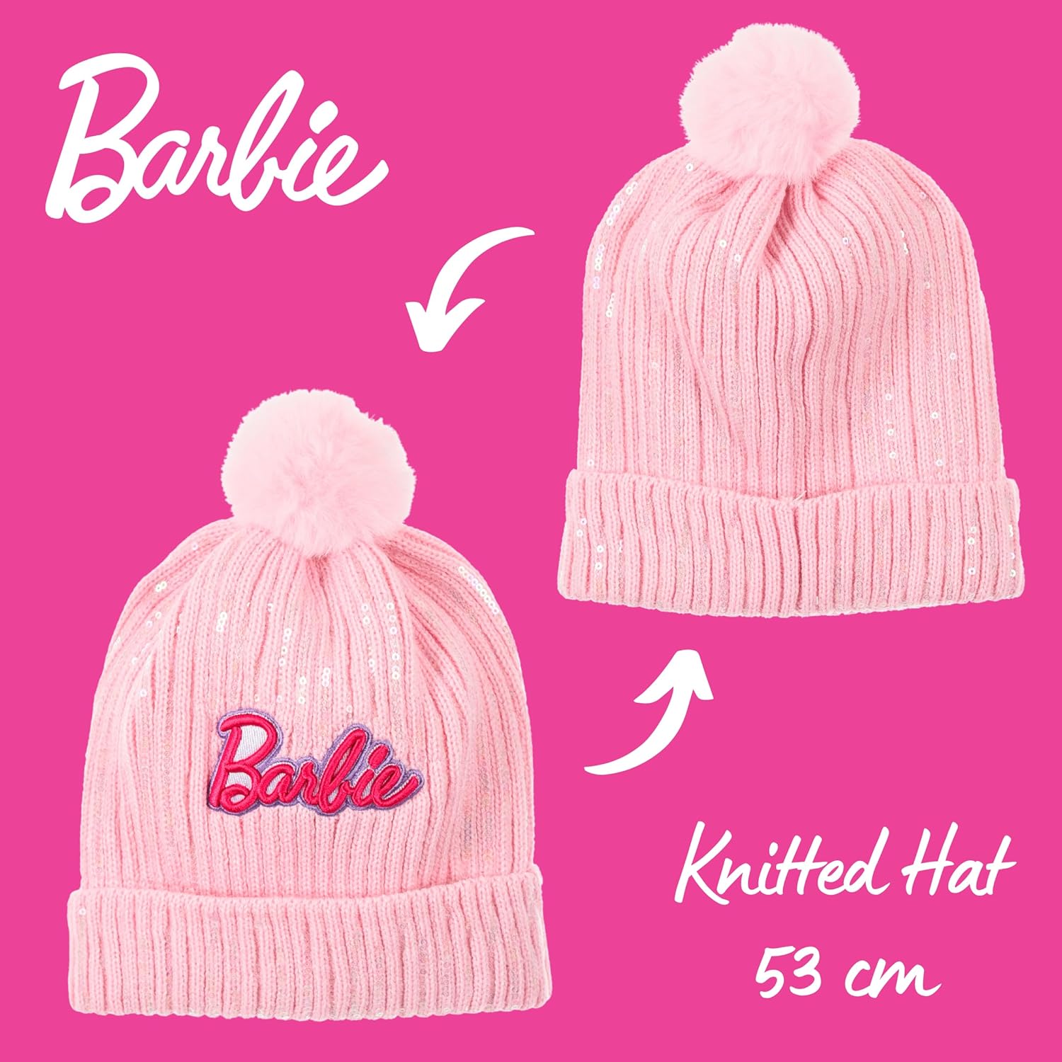 Ensemble bonnet Barbie rose avec gants pour fille, taille 53 – Image 3