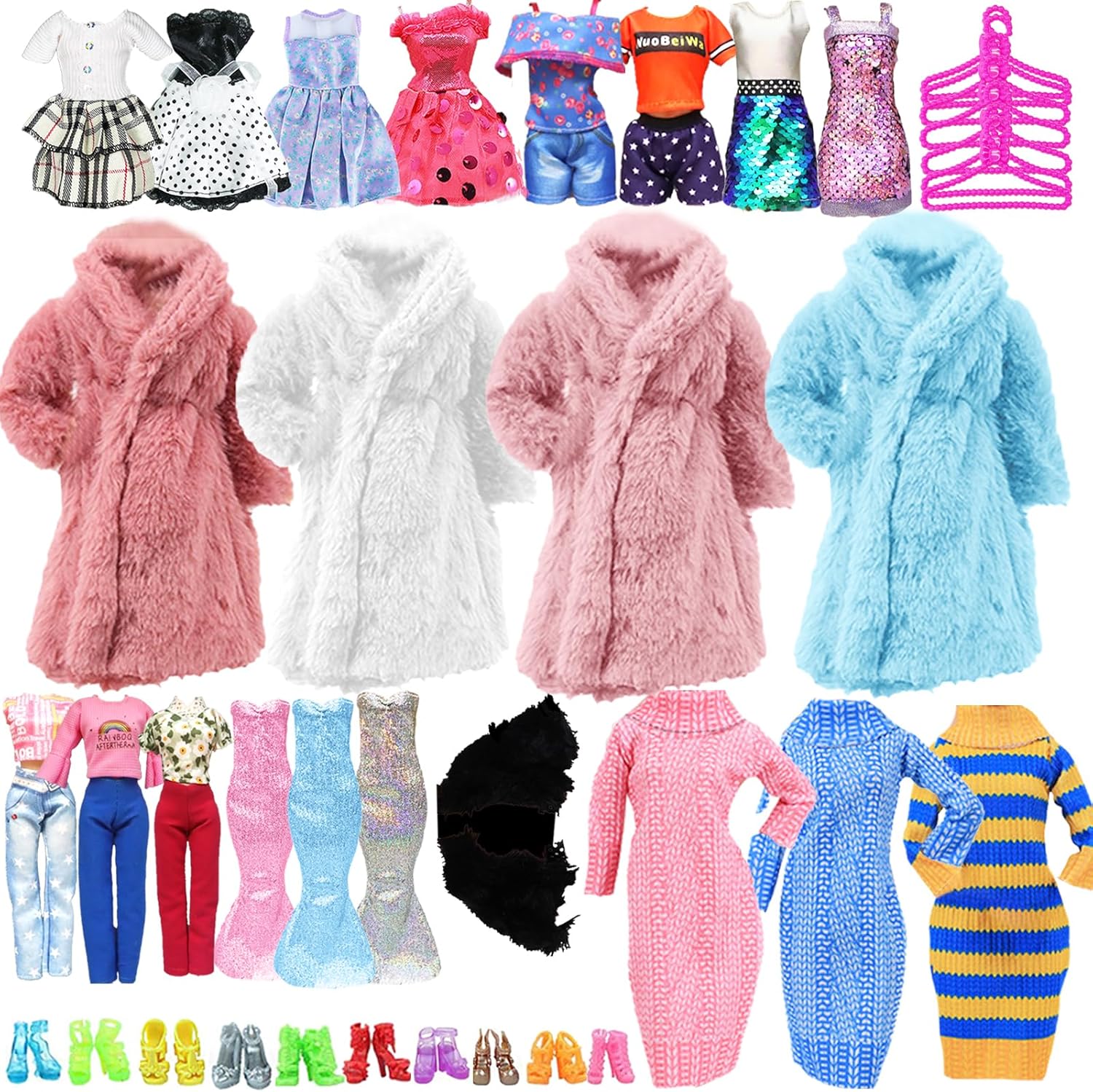 Barbie, lot de 68 vêtements et accessoires avec 7 robes