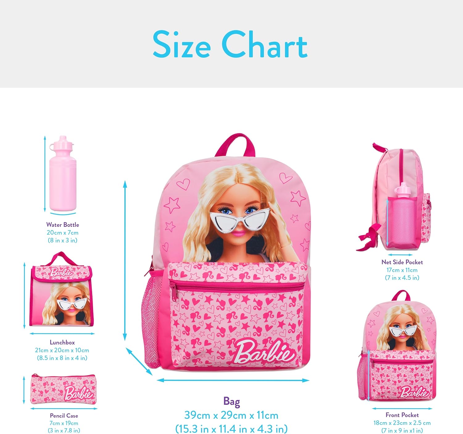 Ensemble cartable Barbie rose avec sac lunch, trousse et bouteille – Image 5