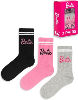 Lot de 3 chaussettes Barbie pour femme en rose, gris et noir