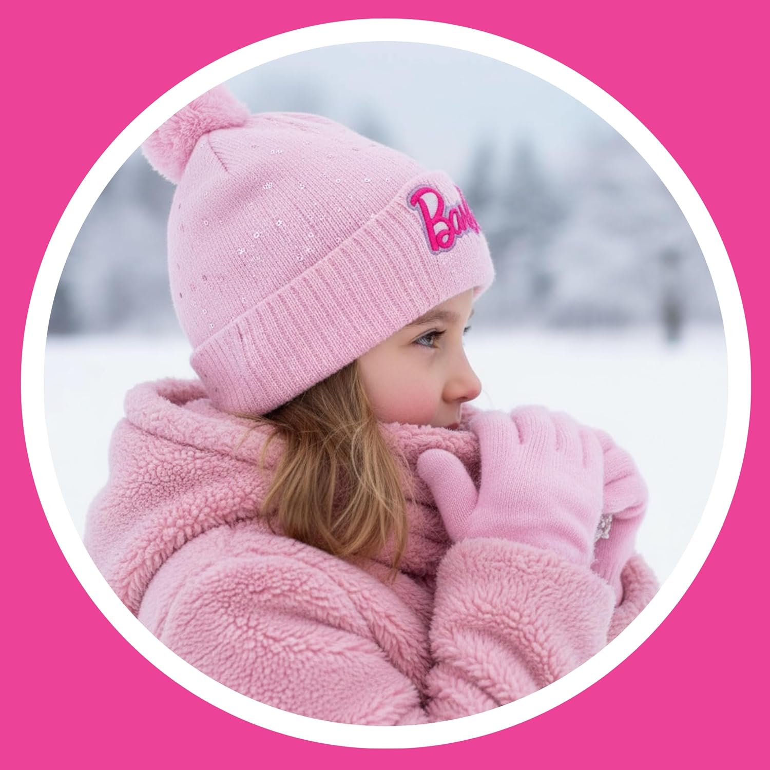 Ensemble bonnet Barbie rose avec gants pour fille, taille 53 – Image 6