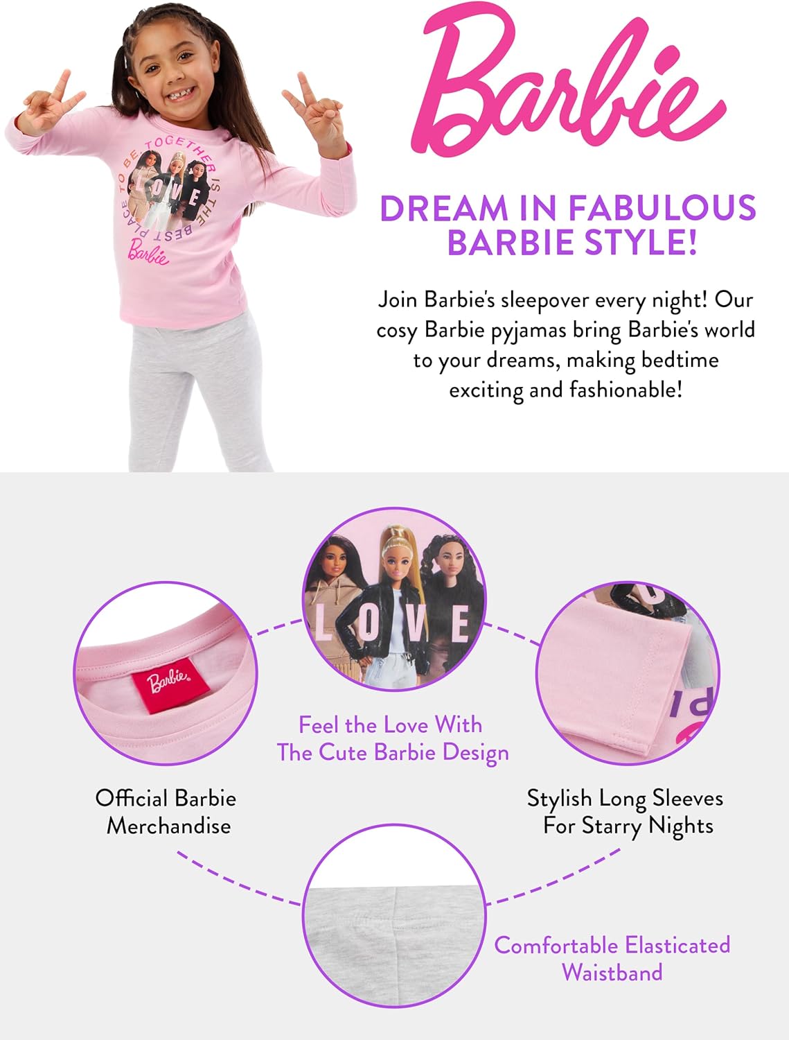 Ensemble pyjama Barbie fille à manches longues – Image 7