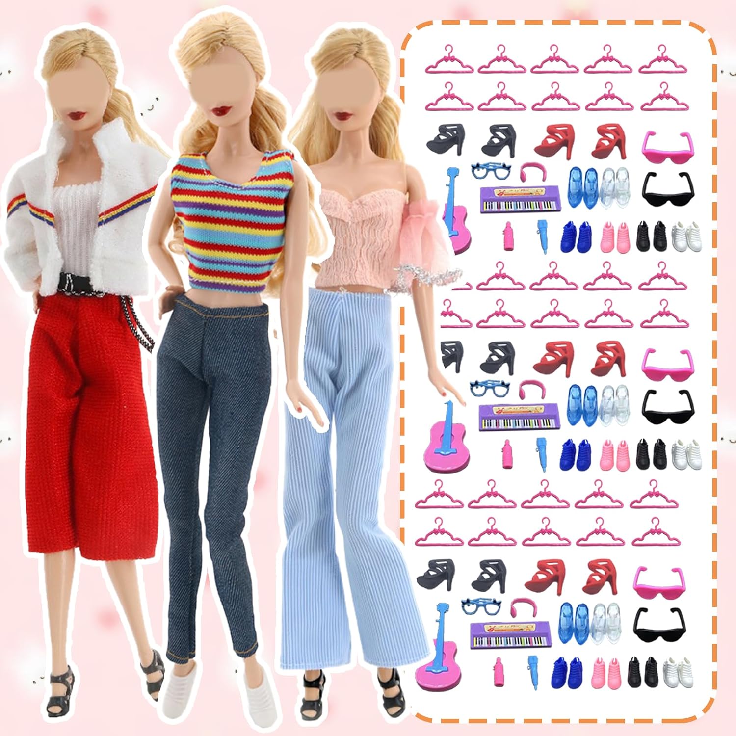Ensemble compatible avec Barbie : 6 hauts, 6 pantalons et accessoires – Image 4