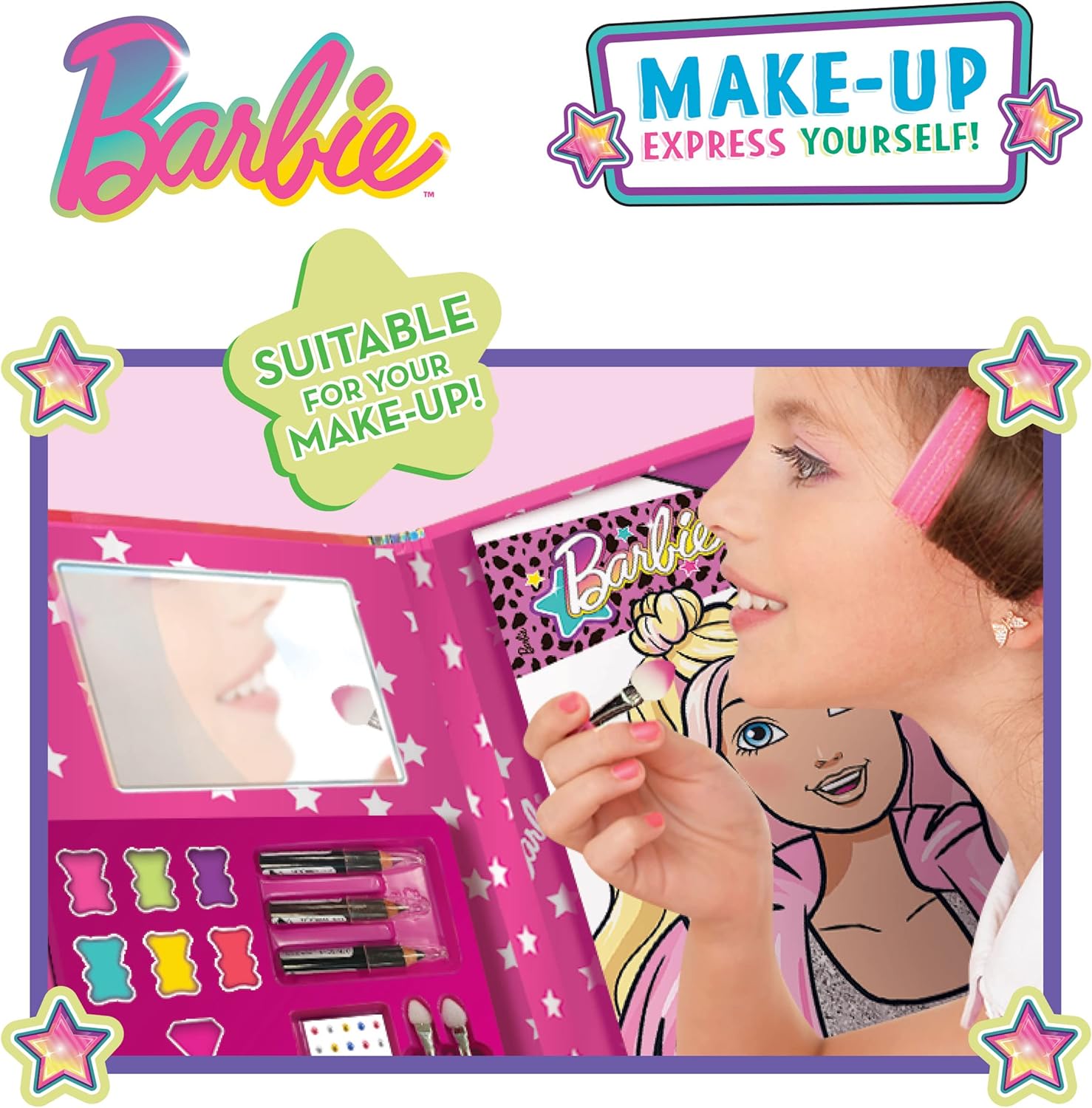 Barbie carnet de croquis maquillages avec miroir, trousse créative dès 5 ans – Image 5