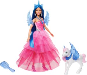 Poupée Barbie Licorne 65e anniversaire aux cheveux bleus HRR16