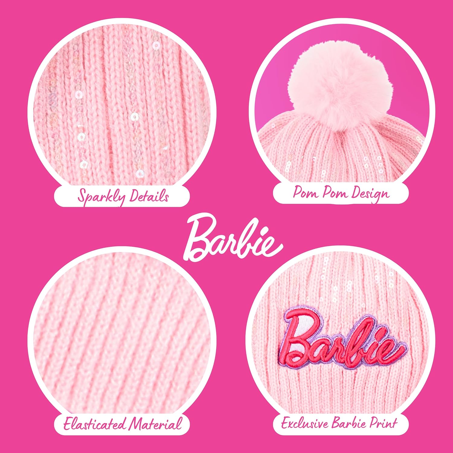 Ensemble bonnet Barbie rose avec gants pour fille, taille 53 – Image 5