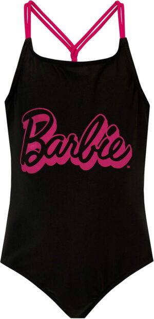 Maillot de bain Barbie 1 pièce fille, logo rose, 3 à 10 ans