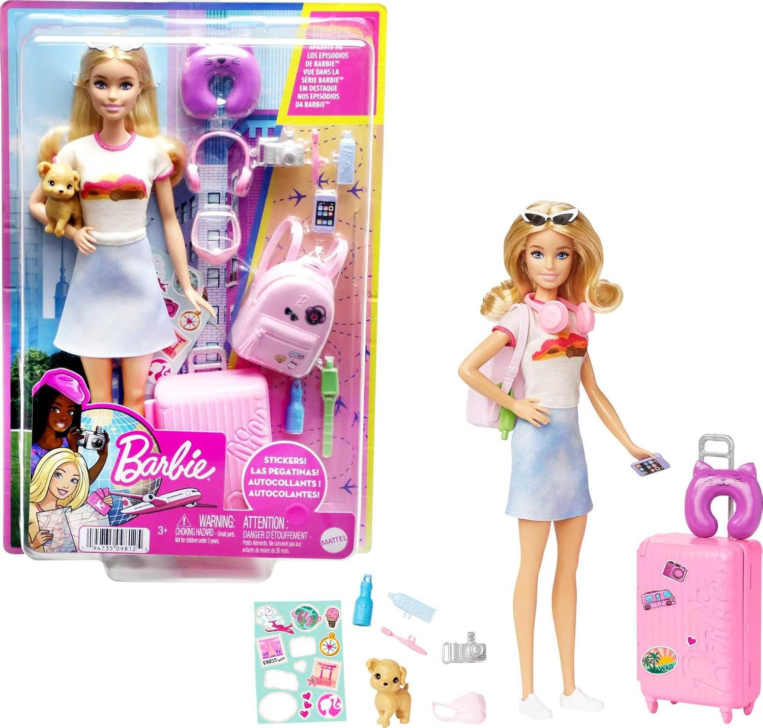 Coffret voyage Barbie Malibu avec chiot et plus de 10 accessoires
