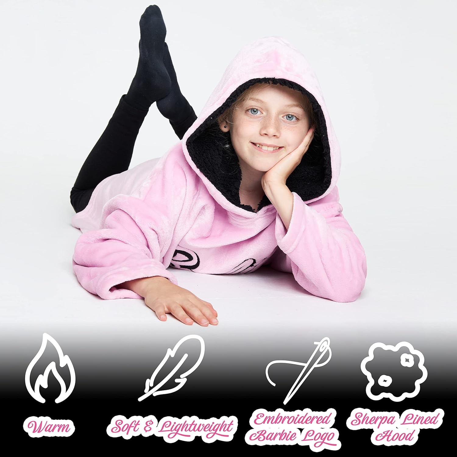 Barbie sweat plaid rose à capuche oversize en polaire pour fille – Image 4