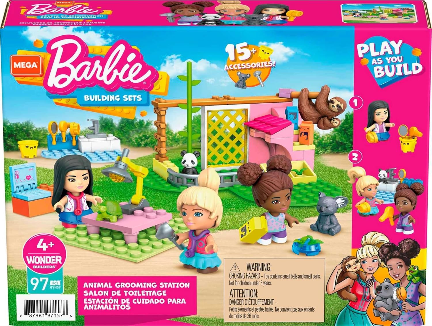 Barbie Salon de toilettage Mega Construx avec 3 mini-figurines et 97 pièces GYH09 – Image 6