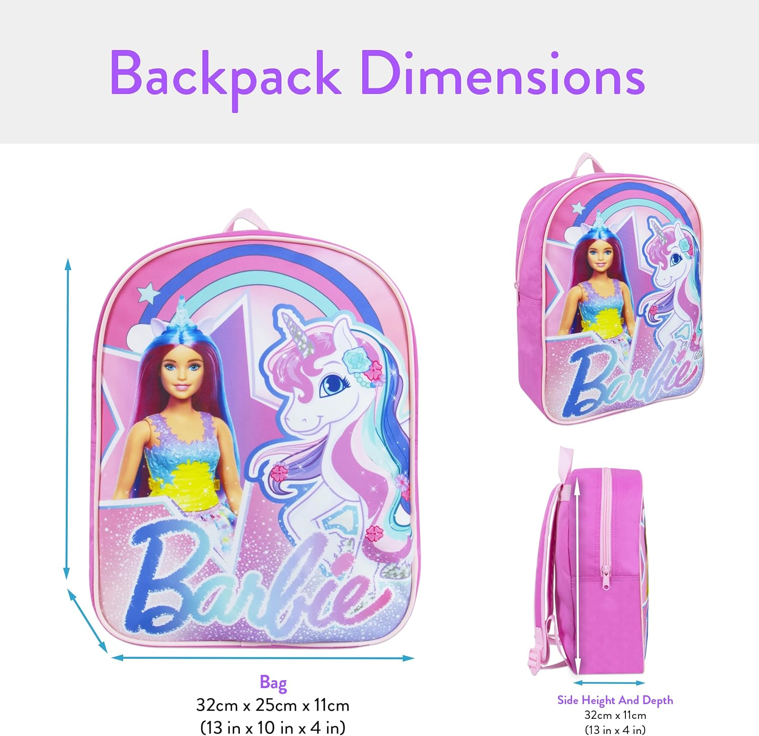 Cartable Barbie Licorne rose, sac à dos fille taille unique – Image 5
