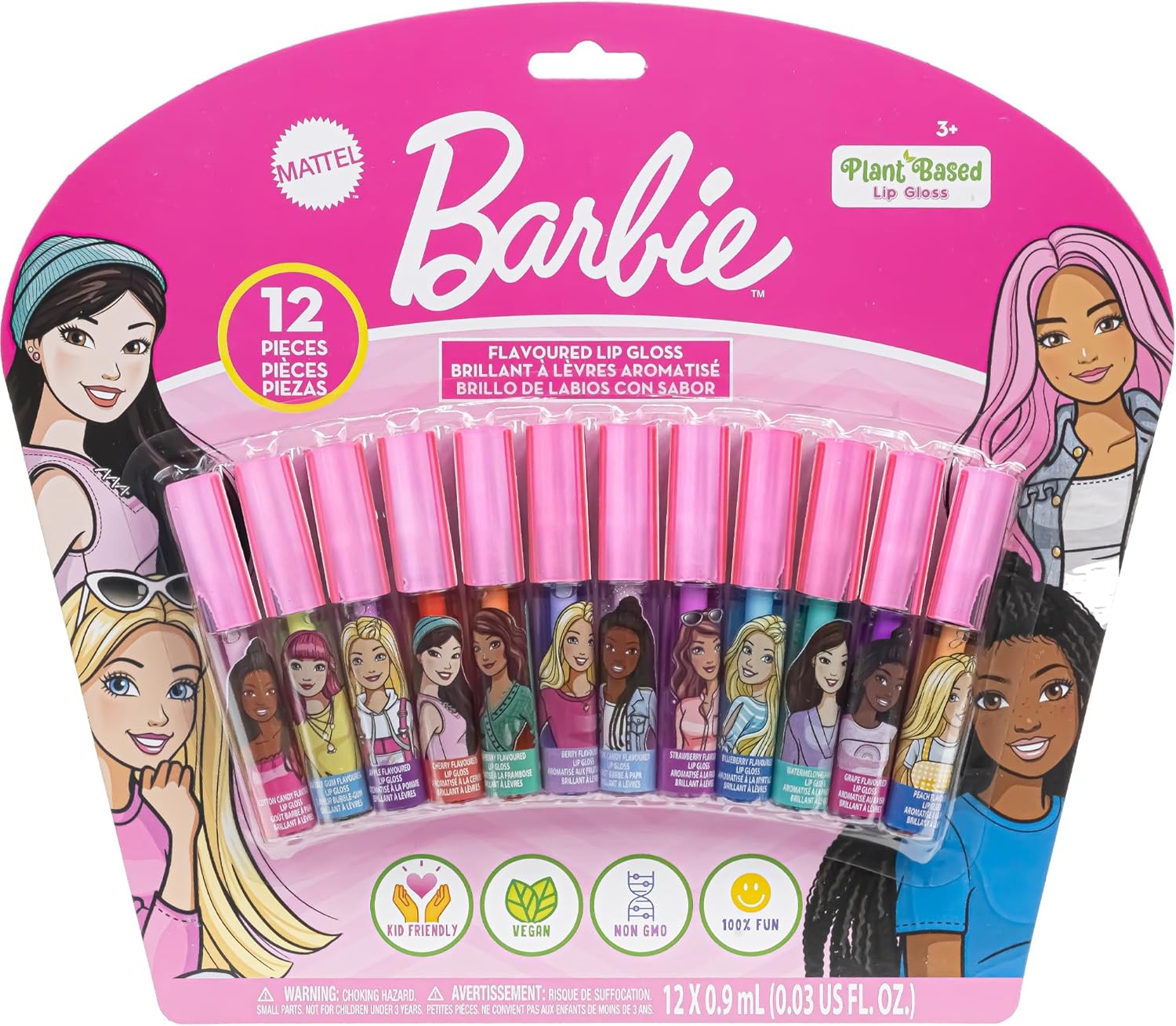 Barbie lot de 12 gloss à lèvres à base de plantes 0.9 ml