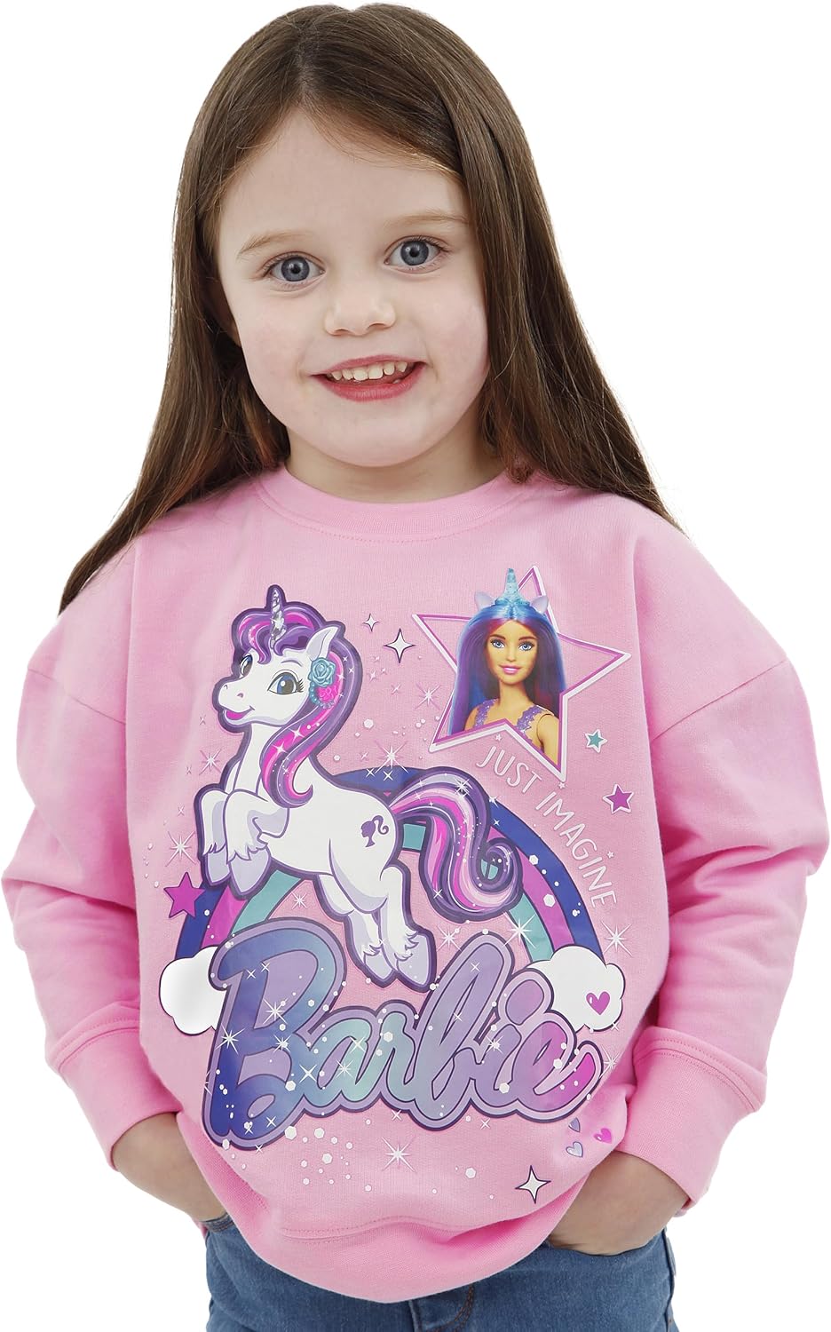 Pull Barbie fille avec licorne et arc-en-ciel – Image 2