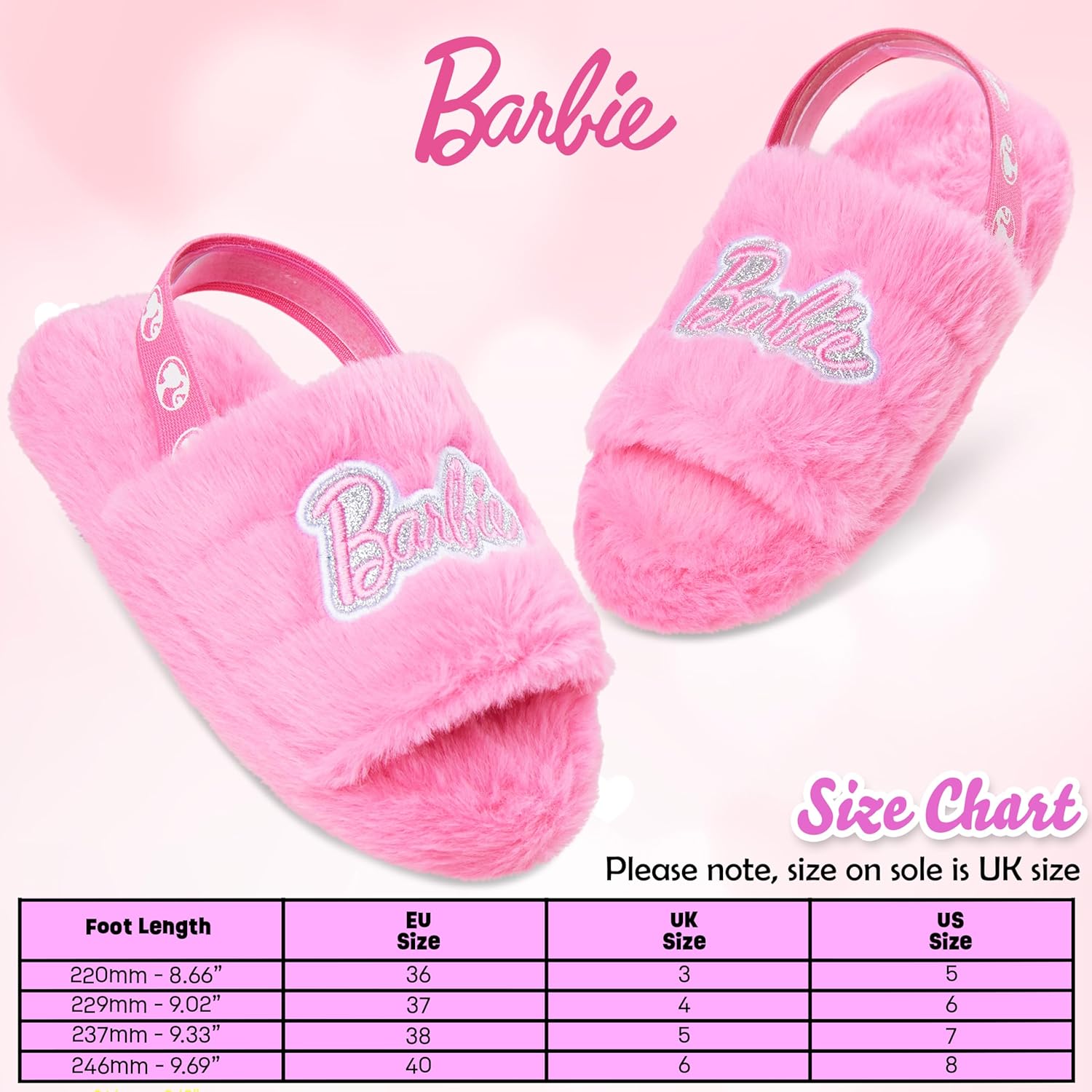 Chaussons mules Barbie femme en peluche et fausse fourrure – Image 6