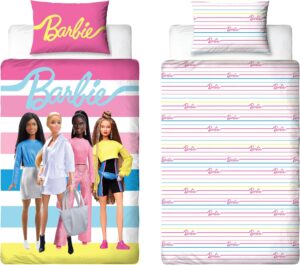 Parure de lit simple Barbie rose réversible en polycoton