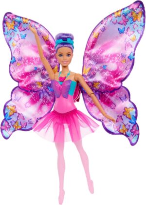 Barbie poupée 2 en 1 danseuse papillon, ailes ouvrantes et tutu amovible